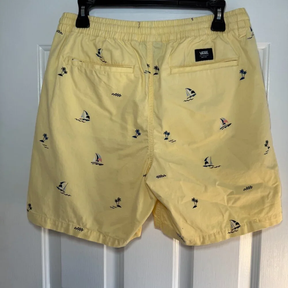 Vans Yellow Flat Front Relaxed Fit Shorts with Nautical Print